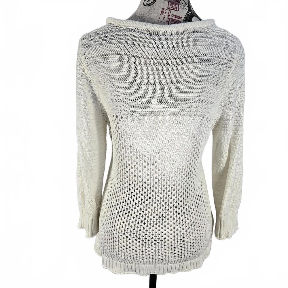 Eddie Bauer Ivory Open Knit Linen Cotton Sweater Women's M - Picture 2 of 7
